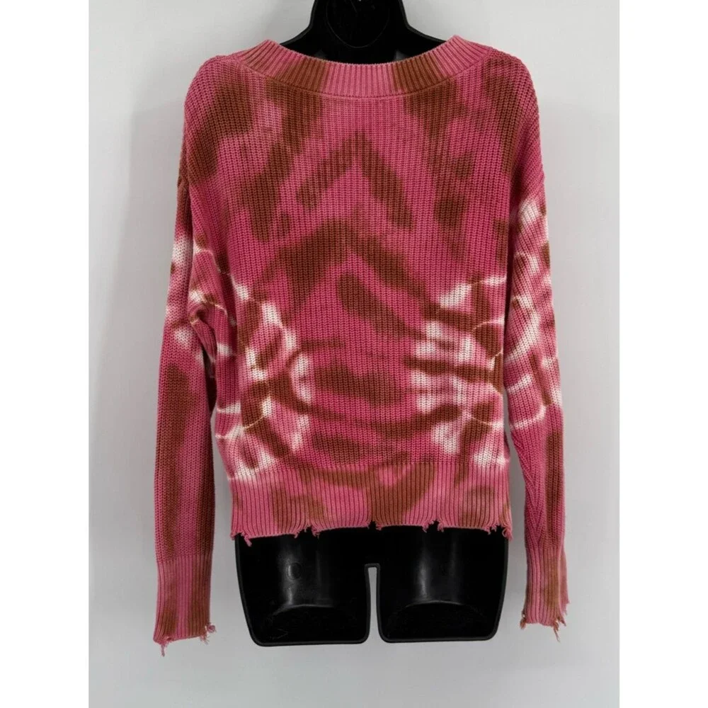 Young Fabulous & Broke Tie Dye Distressed V-Neck Sweater | Pink Multi | Small